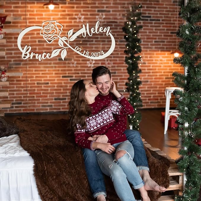 Custom Infinity Sign, Personalized Couples Name Sign, Infinity Metal Name Sign, Personalized Wedding Gifts, Love Name Sign, Infinity Wall Decor with Flower, Anniversary Housewarming Gift