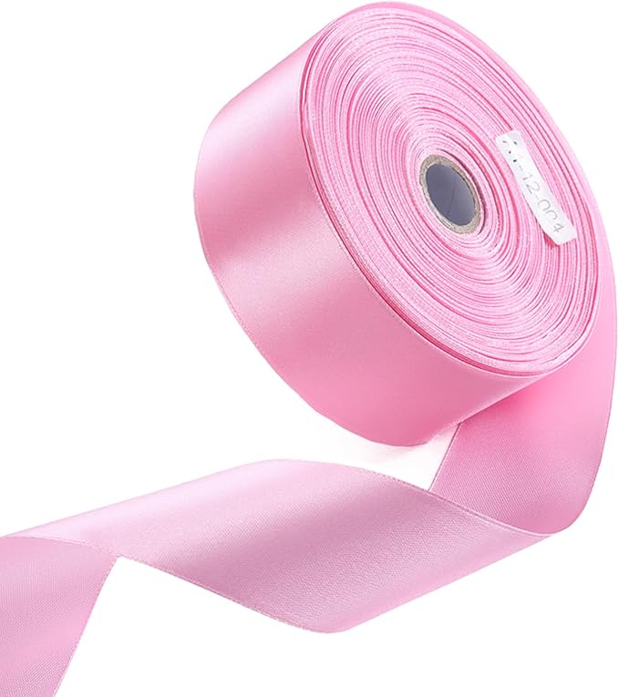 1-1/2 Inch Pink Satin Ribbon 50 Yards Solid Fabric Ribbons for Gift Wrapping, Crafts, Floral Arrangements, Wedding, Party, Holiday and Home Decor