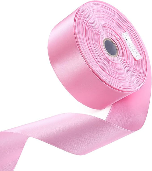1-1/2 Inch Pink Satin Ribbon 50 Yards Solid Fabric Ribbons for Gift Wrapping, Crafts, Floral Arrangements, Wedding, Party, Holiday and Home Decor