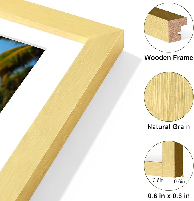 Vittanly 8x10 Collage Picture Frame, Displays 2Pcs 4x6 Pictures with Mat, Photo Frame for Wall Mounting or Table Top with Stand, Gold, 1 Pack