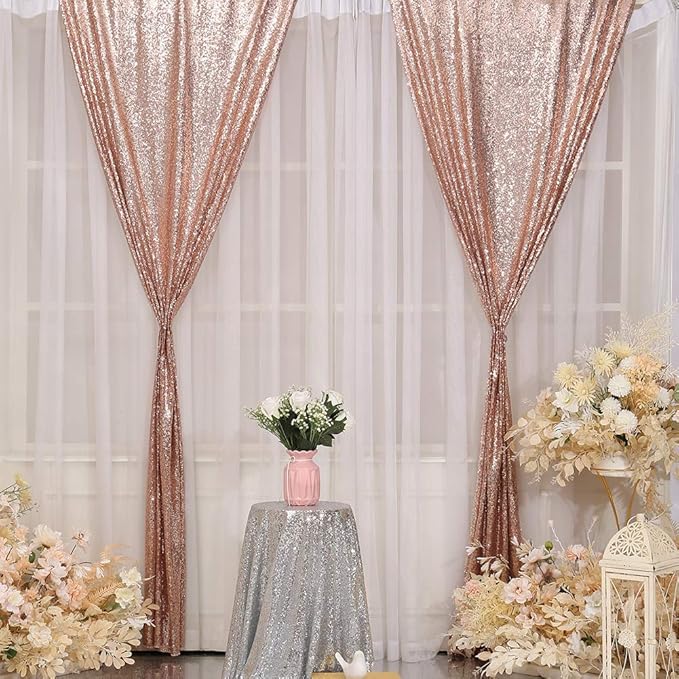 SquarePie Sequin Curtain 2 Panels 2FT x 8FT Rose Gold Backdrop Background for Wedding Party Christmas