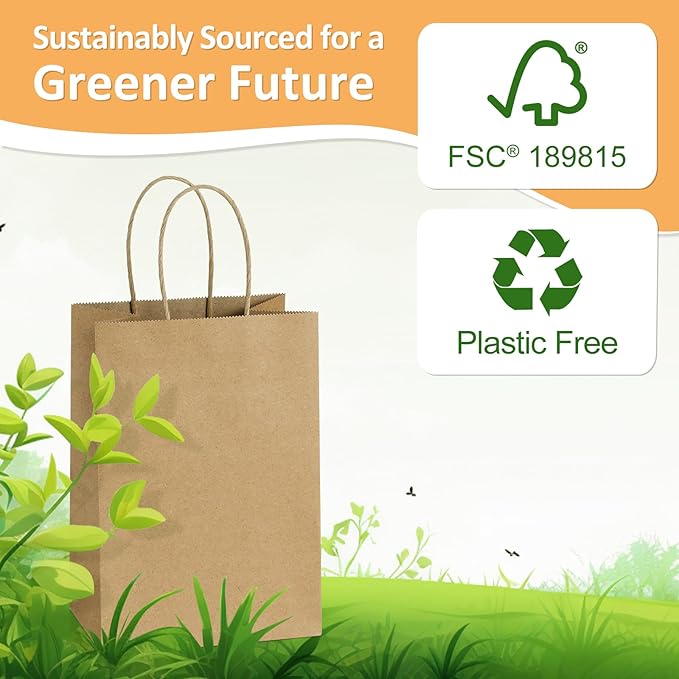 BagDream 150 Pack Small Gift Bags Bulk 5.25x3x8 Inch Natural Kraft Paper Gift Bags with Handles Shopping Merchandise Retail Business Wholesale Birthday Party Favors Bags Brown Paper Sacks