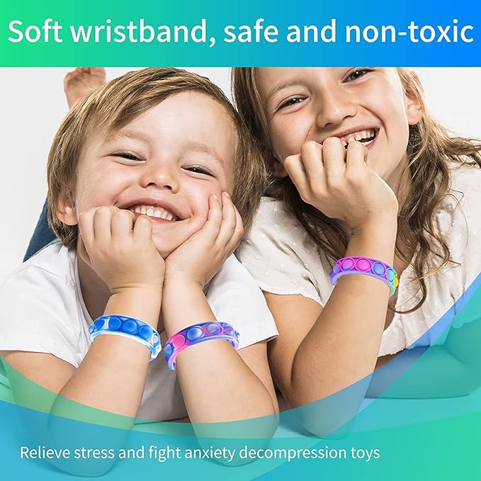 200Pcs Pop Bracelet, Party Favors for Kid, Pop Wrist Strap Fidget Toys Pack,Fidget Toys for Girils Boys, as Gifts for Easter Chrismas,Classroom Prizes for Students