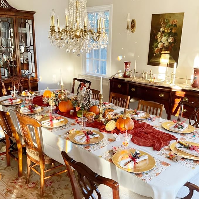 12 Pack Fall Table Runner Terracotta Cheesecloth Table Runner 35x120 Inch Rust Gauze Burnt Orange Cheese Cloth for Wedding Baby Bridal Shower Party Centerpiece Sheer Thanksgiving Fall Decorations