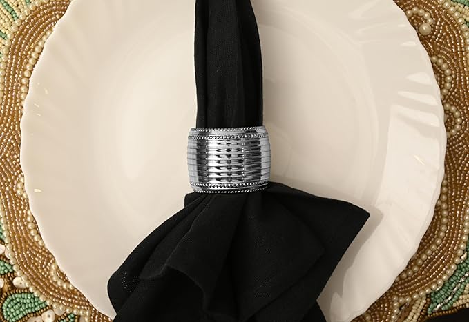 Silver Napkin Rings Set of 12, Beaded Napkin Rings - Rust Resistant, Durable Heavy Duty Napkin Holders for Family, Gatherings, Party, Farmhouse, Modern & Outdoor Dining Décor- ALPHA Living HOME