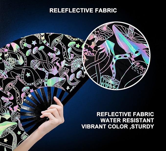 Amajiji Large Rave Folding Hand Fan Clacking Fans for Line Dancing Clap Fan for Boots On The Ground Dance,Party,Decoration,Festival (Mushroom)