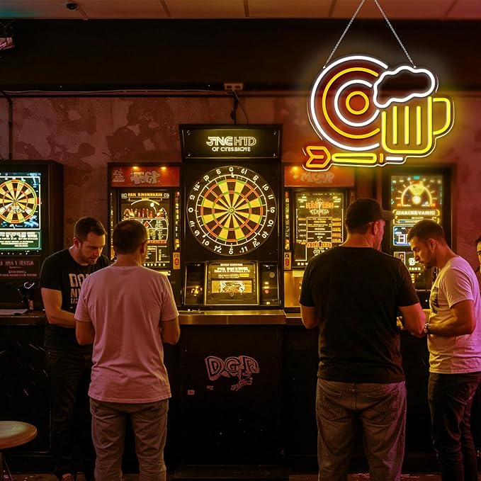 Beer Darts Neon Sign,Neon Signs for Wall Decor,Led Beer Sign for Bar,Neon Light Sign for Man Cave,Beer Sign for Bedroom,Light Up Sign for Bar,LED Wall Art Neon Sign for Party,Pub,Clubs