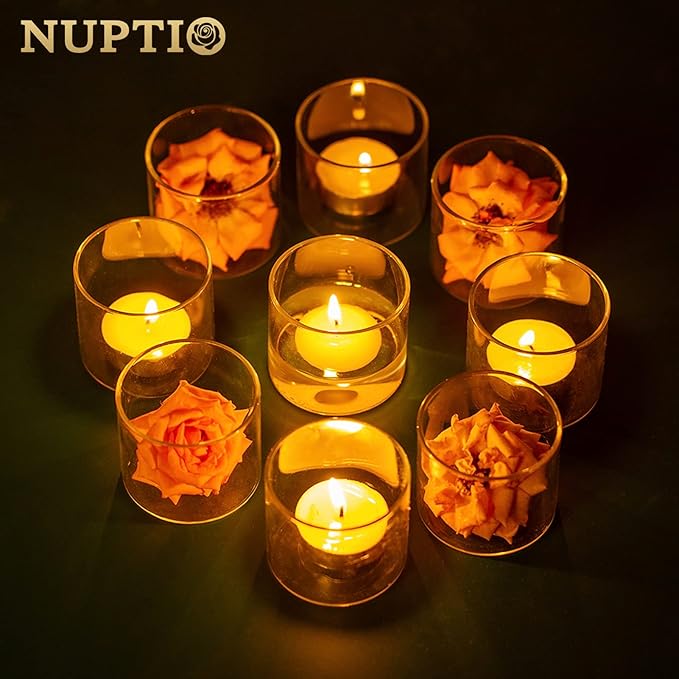 NUPTIO Clear Tealight Candle Holders: Set of 12 Glass Votive Holders - Small Floating Candleholder for Wedding Birthday Holiday Table Centerpieces Decoration (2.24 x 1.97 inch)