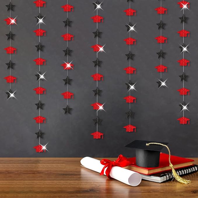 Red-Black Graduation-2025 Class Party-Decorations Garland - Congrats Grad Hat Star Banner Streamers,Senior High School Night College Congratulations Decor Supplies Ouruola