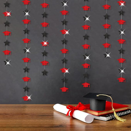 Red-Black Graduation-2025 Class Party-Decorations Garland - Congrats Grad Hat Star Banner Streamers,Senior High School Night College Congratulations Decor Supplies Ouruola