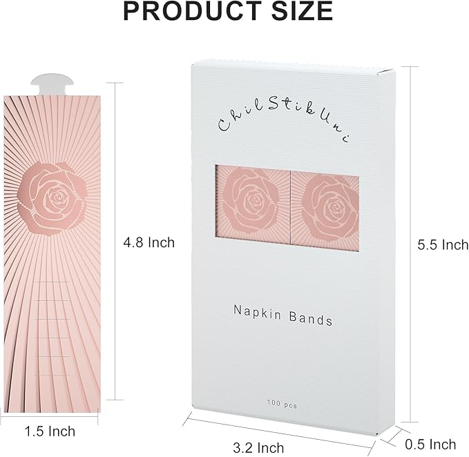 Polymer Material Reusable Napkin Band, Glue-Free Tear-Proof Water Resistant Oil-Proof Napkin Bands Set of 100(Front Rose Gold Color and Back Silver), 6 Adjustable Sizes Napkin Rings