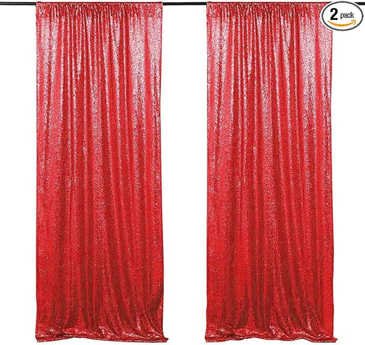 Red Sequin Backdrop Curtain 4FTX8FT 2 Panels Sparkly Backdrop Drapes Glitter Fabric Backdrop for Birthday Wall Decoration