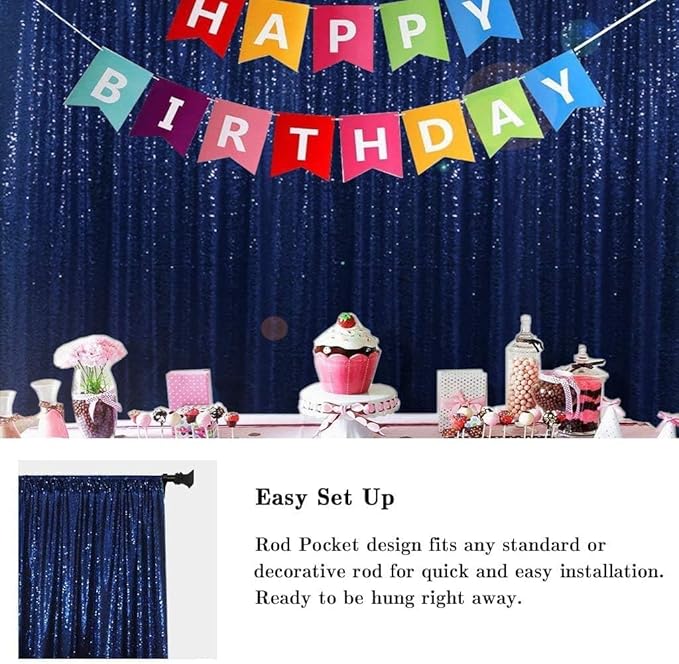 Eternal Beauty Navy Blue Sequin Backdrop, 20x10 Ft Glitter Background Curtains for Shimmer Photography Party Wedding Birthday Independence Day Back Drop Decor