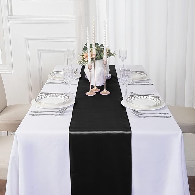 6Pack Table Runner 12 x 108 Inches Satin Silk Table Runner for Wedding, Birthday Party, Banquets, Graduations Decoration, fit Rectange and Round Table-Black