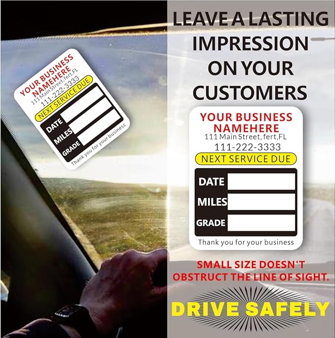 Custom Oil Change Stickers with Your Business Name - Auto Maintenance Service Reminder for Cars Vehicles Trucks Personalized Oil Change Stickers for Windshield 2 Inches（10-10000 pcs）