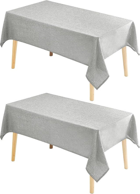 Hiasan 2 Pack Faux Linen Rectangle Tablecloth - Wrinkle and Stain Resistant Washable Table Cloth for Kitchen Dining Room Holiday Table Cover for Party Dinner, Light Grey, 90 x 156 Inch