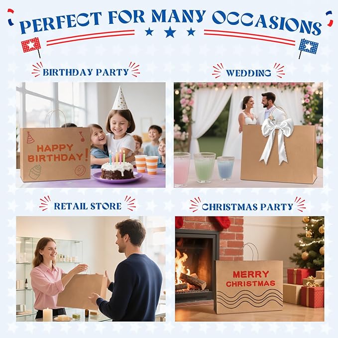 MESHA Large Brown Paper Bags with Handles 16x6x12 Inch 25 Pack Gift Shopping Bags Large Craft Bag Kraft Bag for Small Business