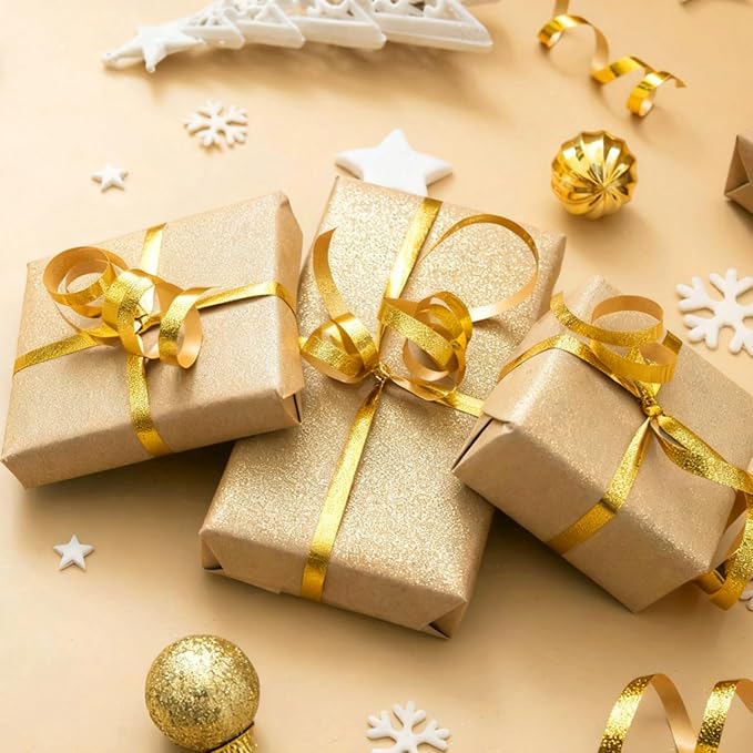 500 Yards Glitter Gold Curling Ribbon-Balloon String-Balloon Ribbon Shiny Roll for Party Decoration, Gift Wrapping, Christmas, Art Crafts