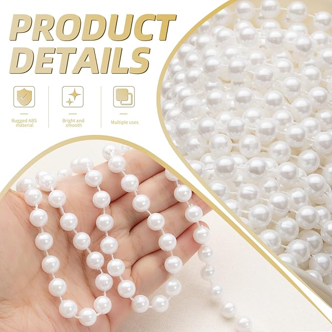33 Feet Faux Pearl Beads Garland 10mm Craft String Pearls for Wedding Centerpiece Christmas Tree and Flowers Decoration DIY(Ivory)