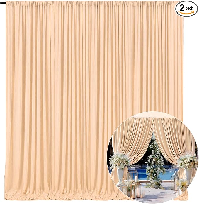 10 x 10 Feet Champagne Backdrop Curtain for Partie, Background Curtains for Photoshoot, Birthday, Wedding, Halloween, Thanksgiving, Christmas Day, New Year Party Decorations 5Ft x 10Ft, 2 Panels