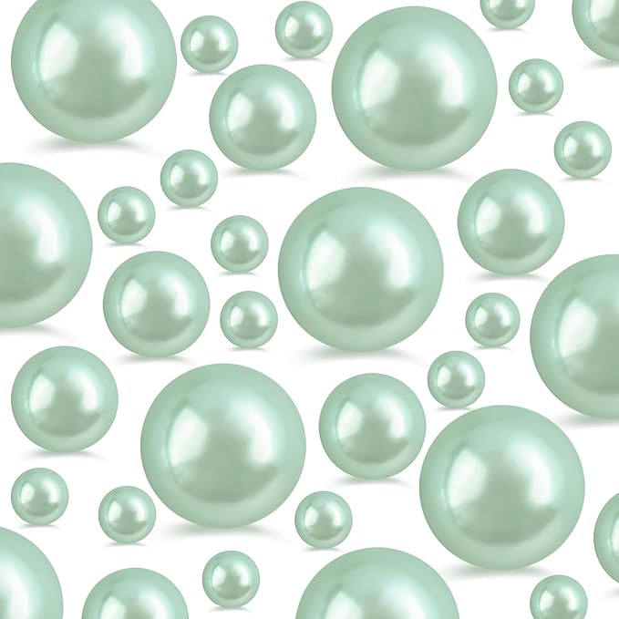 260Pcs Greygreen Glossy Beads for Centerpiece Decor, Artifical Pearls Vase Filler, Makeup Brush Beads, No Hole Round Pearl Beads for Wedding Birthday Christmas Party Home Decor(18mm 14mm 6mm)