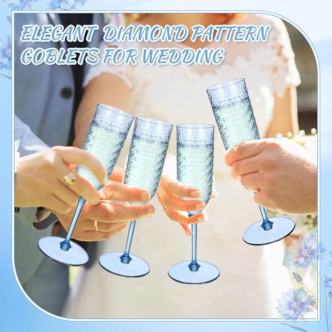 Remerry 48 Pack Detachable Plastic Champagne Flutes 5.5 oz Champagne Glasses Bulk Disposable Mimosa Glasses Reusable Wine Cups for Wedding Toasting Baby Shower Birthday Party New Years (Blue)