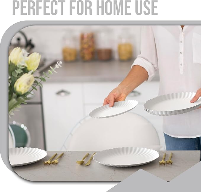 Trendables Scalloped Paper Plates 8.5 Inch & 10.5 Inch 80 Pcs Dinner Plate Set Fancy Disposable Plates for Party for 40 Guests 40 X 8 & 40 X 10 Large & Small Paper Plate Set for Parties Snow