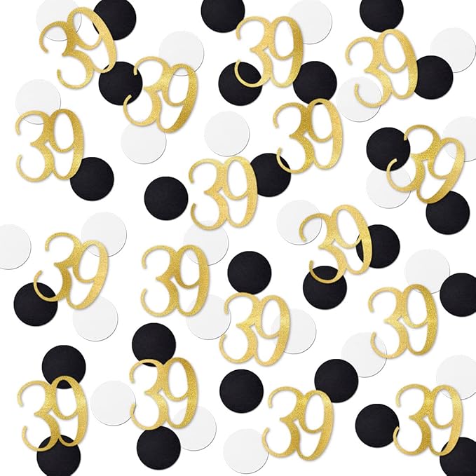 Gold Glitter 39 Confetti, 39th Birthday Number Confetti, 200pcs Anniversary Party Table Decoration Supplies