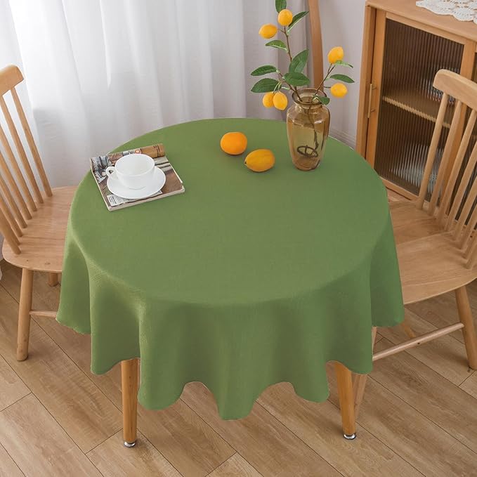 NLMUVW Round Table Cloth 36 Inch, Olive Green Linen Tablecloth Rustic Small Table Cover Water Resistant for Kitchen Dining Coffee