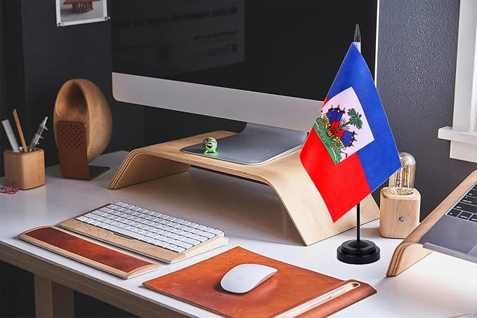 WXTWK 2 Pack Haiti Flag Haiti Deluxe Desk Flag Set - Mini Small Haitian Table Office Flags with Black 12" Solid Pole Stand Base Classroom Meeting Desktop Decorations