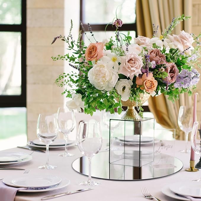 12" Mirror Centerpieces, Set of 12 Round Mirrors for Centerpieces, 2mm Glass Mirror Plates, Mirror Tray, for Wedding Table, Party Decorations, Candle Plate Set, Craft, Christmas Decorations