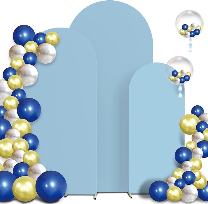Spandex Anti Wrinkle Arch Backdrop Cover - High Elastic Fitted Arch Stand Cover Set of 3 Dusty Blue Round Top Chiara Backdrop for Wedding Birthday Party Garden 6.6FT, 7.2FT, 8FT