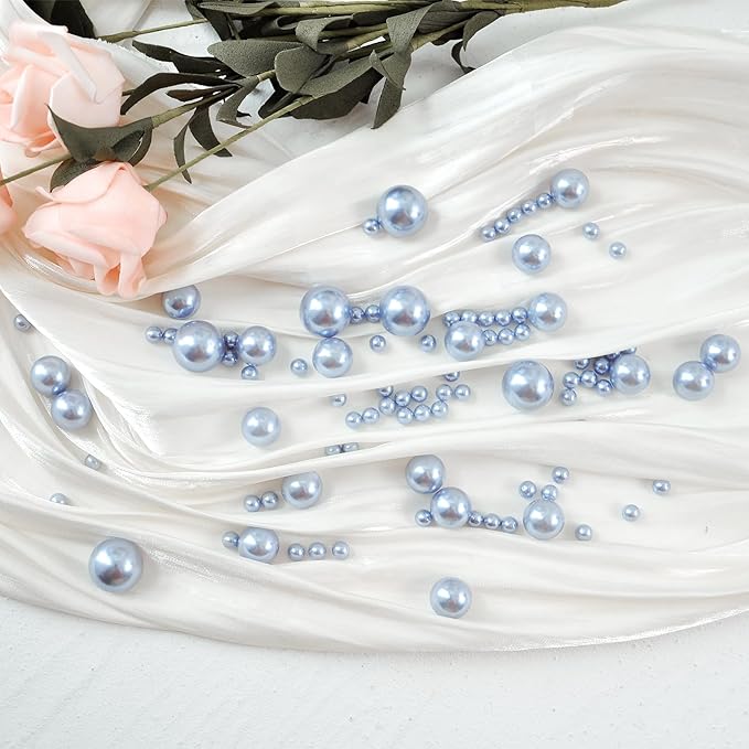520Pcs Greyblue Beads for Centerpieces Decor, Artifical Pearls Vase Filler, Large Beads for Makeup Brush, No Hole Round Pearl Beads for Wedding Birthday Christmas Party Home Decor(18mm 14mm 6mm)