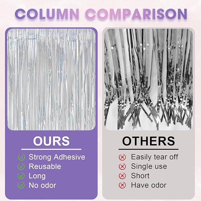 3 Pack 3.3x8.2 Feet Laser Silver Foil Fringe Backdrop Curtains, Tinsel Streamers Birthday Party Decorations, Fringe Backdrop for Graduation, Baby Shower, Gender Reveal, Disco Party