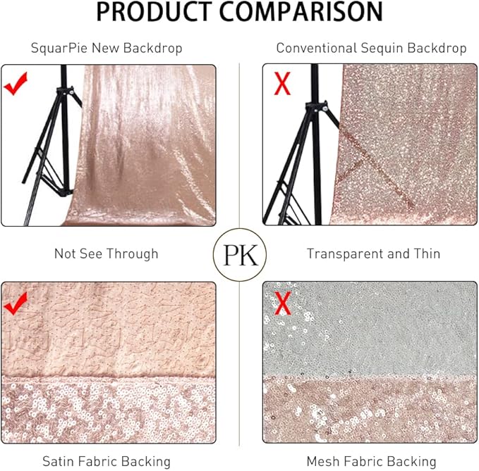 SquarePie Sequin Backdrop Not See Through Thick Background Glitter Curtain Party 20FT x 10FT Rose Gold