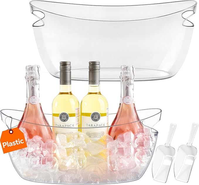 Ice Buckets for parties Wine Bucket, Clear Acrylic 5.5 Liter Plastic Tub for Drinks and Parties, Food Grade, Perfect for Wine, Champagne or Beer Bottles (2Pcs)