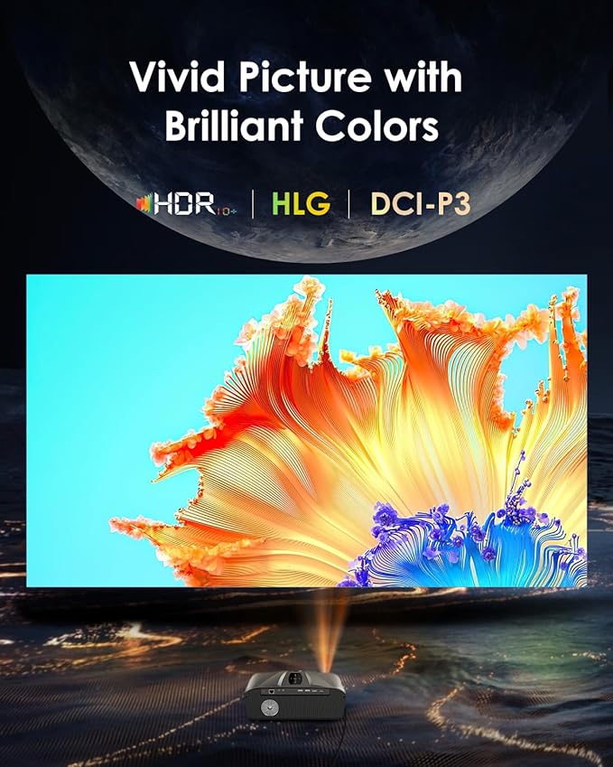 Daylight Projector 4K Ultra HD 2300 High ANSI Smart Home Theater with WiFi 6, Bluetooth, NFC, Streaming Apps, Bright Daytime Proyector, HDR10+, Auto Focus, HDMI 2.1 ARC USB for Movie Video Gaming CIVE