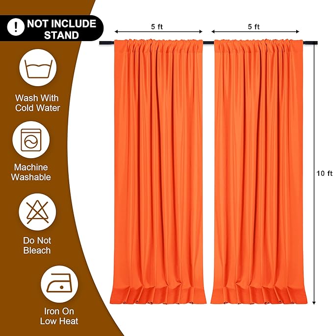 DWCN 10x7 FT Backdrop Curtains for Parties, Photography Backdrop Drapes with Rod Pockets for Wedding Decorations Stage Birthday Family Gatherings, 2 Panels 5ft x 7ft, Orange
