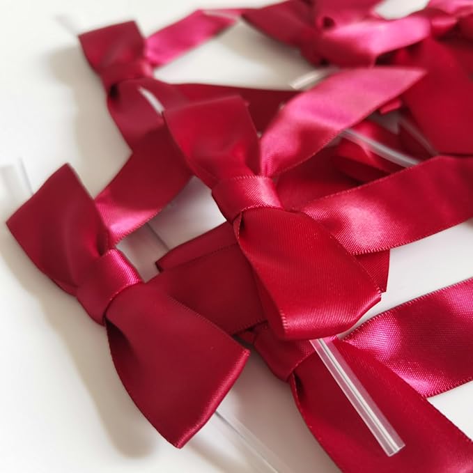 3-1/2" Burgundy Satin Ribbon Bows with Twist Ties Giant Bows for Christmas Holiday Gift Packing&Wrapping (50pcs,Burgundy)