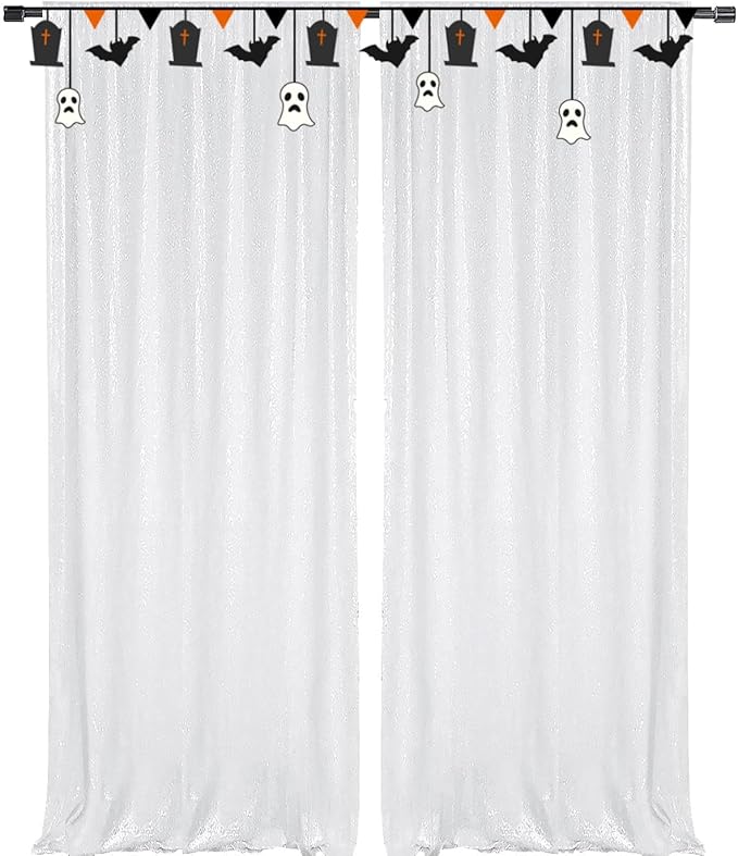 White Sequin Backdrop 4FTx8FT 2 Panels Curtains Party Backdrop Glitter for Birthday Wedding Curtains