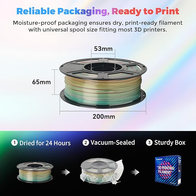FLASHFORGE Silk PLA Filament 1.75mm, 3D Printer Filament 1kg (2.2lbs) Spool, Smooth and Silky Texture 3D Printing Filament, Dimensional Accuracy +/- 0.02mm