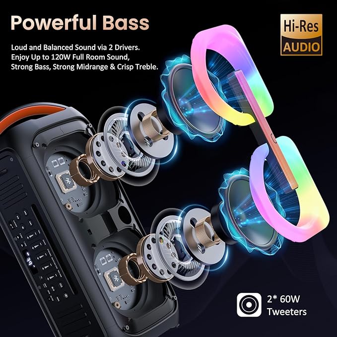 Karaoke Machine with 2 Wireless Microphones, 【Dual 60W 6.5"Subwoofer & 400W Peak】Big Loud Bluetooth Party Speaker with Disco Lights, Portable PA System with TWS Stereo Sound & Deep Bass, Gift for All