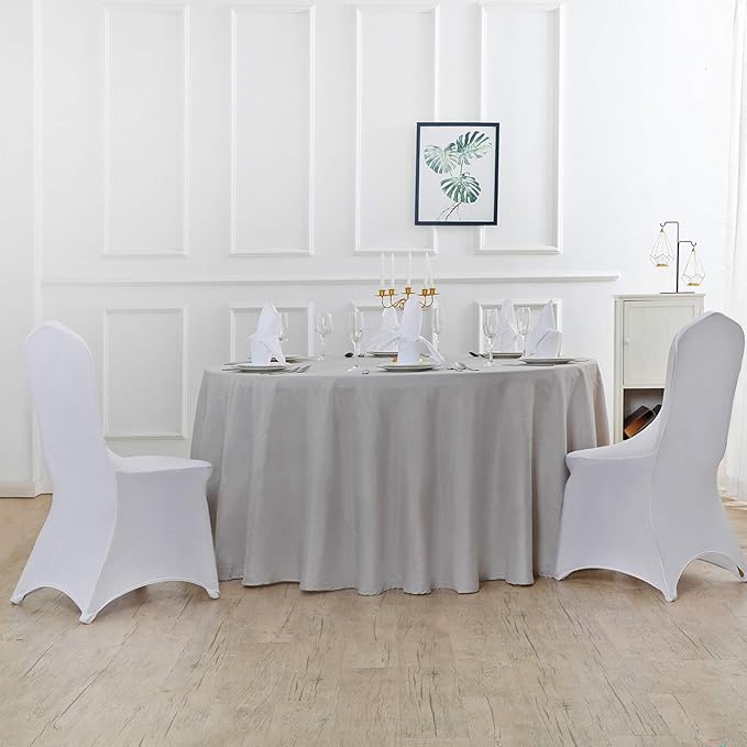 90 inch Round Tablecloth Washable Polyester Table Cloth Decorative Table Cover for Wedding Party Dining Banquet（90 inch,Silver）