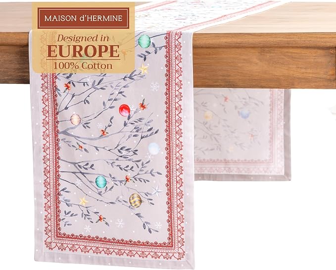 Maison d' Hermine Table Runner 100% Cotton Single Layer Table Runners 108 inches Long for Thanksgiving Christmas Decorations Home Kitchen Dining Party Wedding (Fairy Christmas, 14.5" x 108")