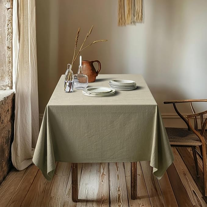 MIULEE Linen Cotton Blend Tablecloth Rectangle, Luxury Waterproof Stain Resistant Durable Farmhouse Oblong Table Cloth for Dining Party Weddings Birthday Events Boho Decor, 52 x 84 inch, Olive Green