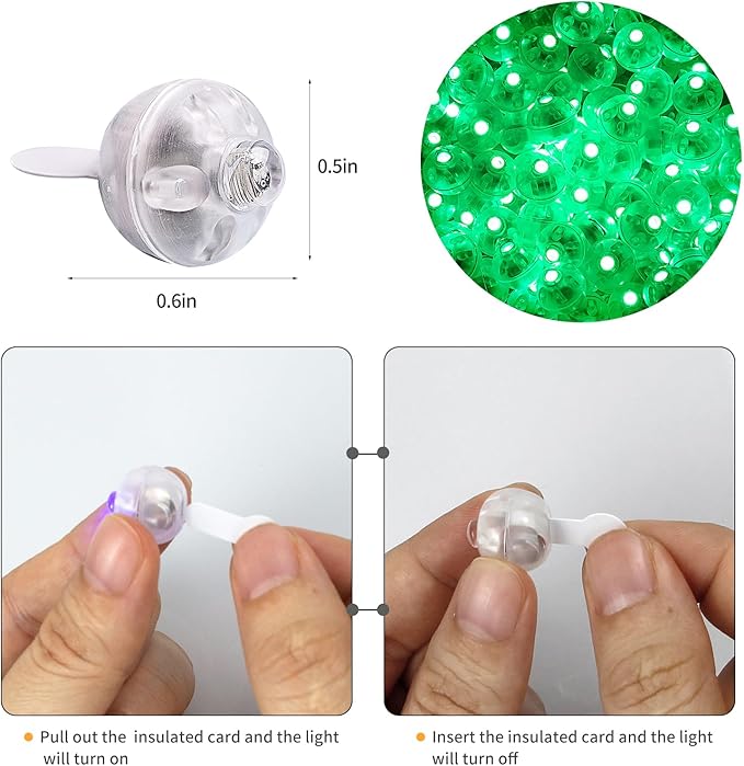 Aogist 100pcs Green Mini Lights with Hook,Long Standby Time Waterproof LED Balloon Light,Battery Powered,Ball Lamp for Balloon Paper Lantern Birthday Party Christmas Halloween (Matching Tag Rope)
