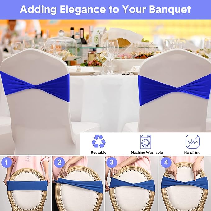 VDS Pack of 100 PCS | Light Silver | Spandex Chair Sashes Bows Without Buckle | Stretch Elastic Banquet Universal Folding Chair Band Tie with for Wedding Party Conference Celebration Event Decoration