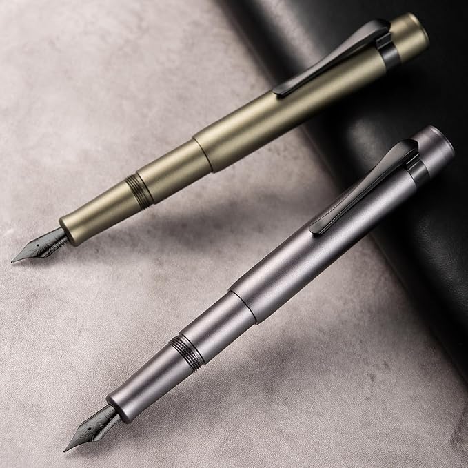 Hongdian M2 Black Forest Mini Fountain Pen, Fine Soft Nib & Sleek Shape Aluminium Short Pocket Travel Pen (Space Gray)