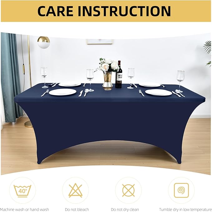 2-Pack 8ft Spandex Table Covers for Rectangle Folding Tables - Washable Elastic Tablecloth - Ultimate Fitted Table Protector for Birthday Parties, Trade Shows, Banquet