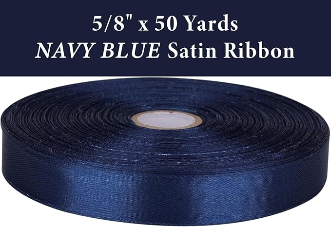 5/8" x 50 Yards Navy Blue Satin Ribbon Single Faced Fabric Ribbons for Gift Wrapping, Crafting, Bows Making, Sewing, Wedding, Home Decor